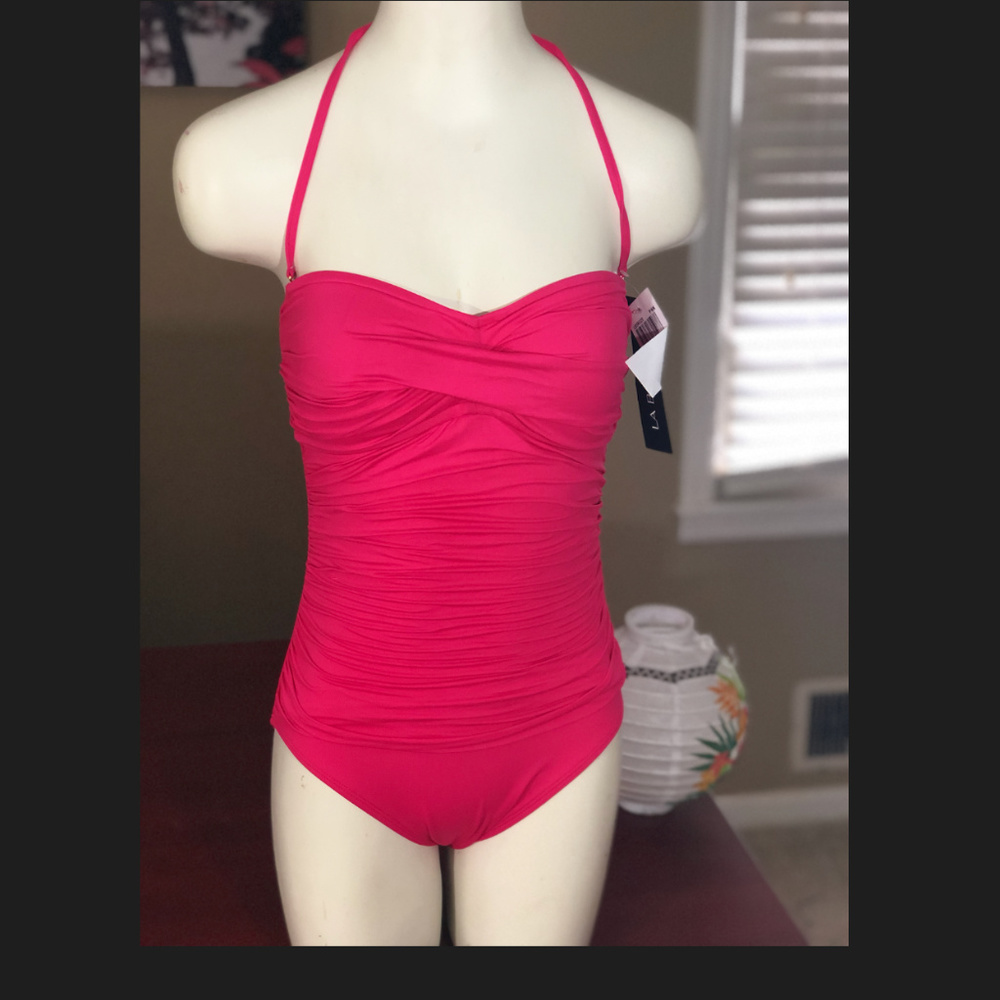 La Blanca Ruched One Piece Swimsuit Pink SZ6 SW4